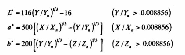 L和色品坐標a、b的計算公式